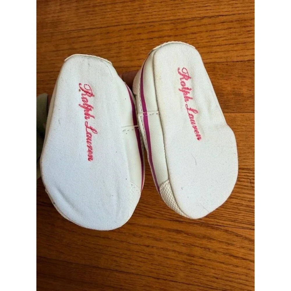 Polo Ralph Lauren Infant Baby Size 2 White Canvas Bal Harbour Multi Pony Slip On